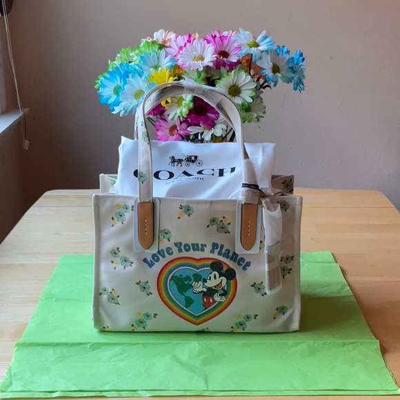 🌿  DISNEY X COACH CANVAS TOTE WITH FLORAL PRINT AND MICKEY MOUSE 🌿 NWT 🌿 - Picture 4 of 16